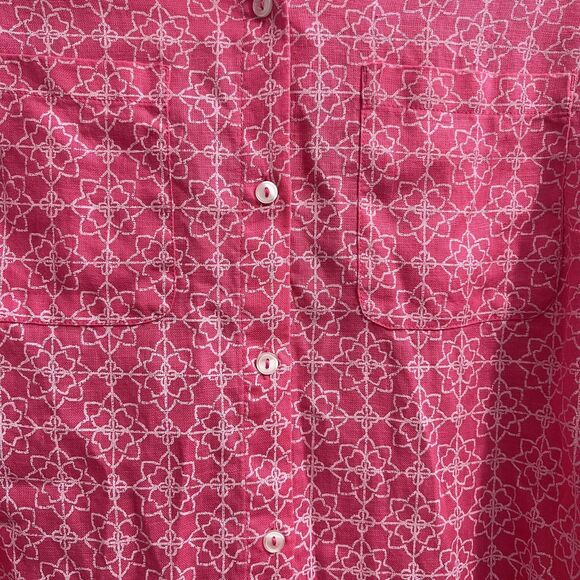 Charter Club Linen Shirt Womens Medium Pink White Floral Button Up Long Sleeve - Picture 3 of 12